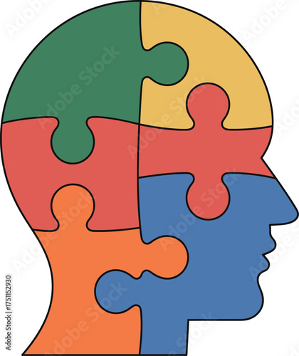 Puzzle head isolated on white background, symbolizing mental health and awareness