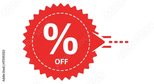 An illustration shows a red sale badge with percentage off, representing discount and promotion