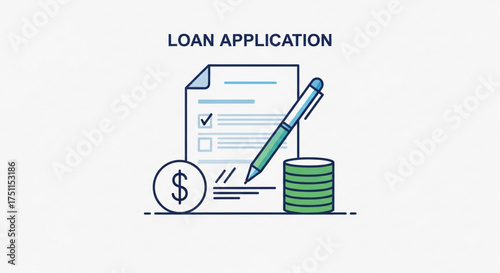 Loan application form with pen and dollar coin for business finance concept, vector illustration design