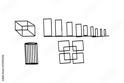Geometric shapes and forms simple line drawings abstract study