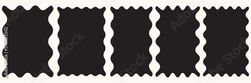 Rectangle shape frame with zigzag edge. Rectangular jagged curved box element. Geometric zig zag wavy stickers. Wiggly variety square badge, ate poster, banner, social media template. Vector EPS 10.