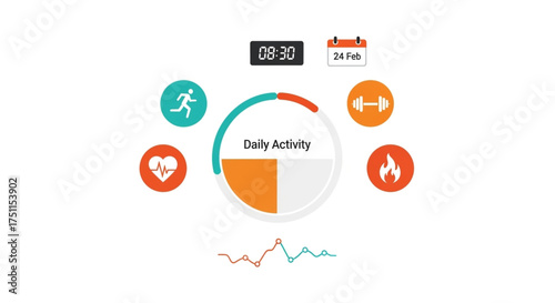 Fitness tracker app interface daily activity tracking app with steps, heart rate, and calorie monitoring