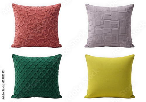 Cozy textured throw pillows four color options for home decor accent isolated on transparent background