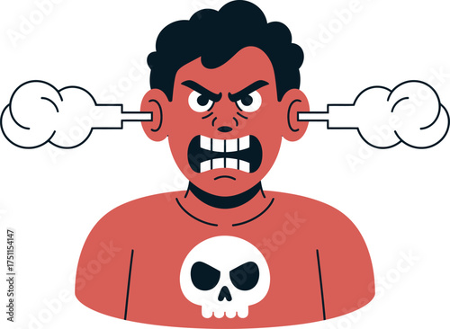 Angry man with steam coming out of his ears isolated on white background