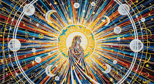 Celestial Radiance A Mystical Woman Amidst Cosmic Elements