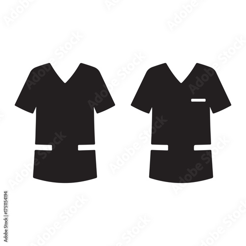 Two Black Scrub Suits Icon Medical Uniform Apparel for Healthcare Professionals and Veterinary Staff Showing Design Detail