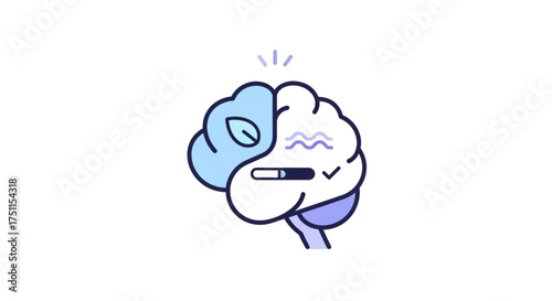 Brain with leaf and checkmark icons represents mental health, cognitive function, and positive reinforcement
