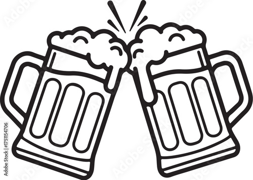 Bold Outline Clinking Beer Mugs Vector Icon: Line Art Cheers, Alcohol, and Celebration Graphic