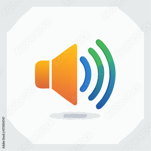 Illustrative representation of a speaker emitting sound waves in a gradient color scheme
