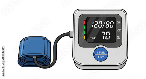 Digital blood pressure monitor displaying a reading of 12080, indicating normal blood pressure level