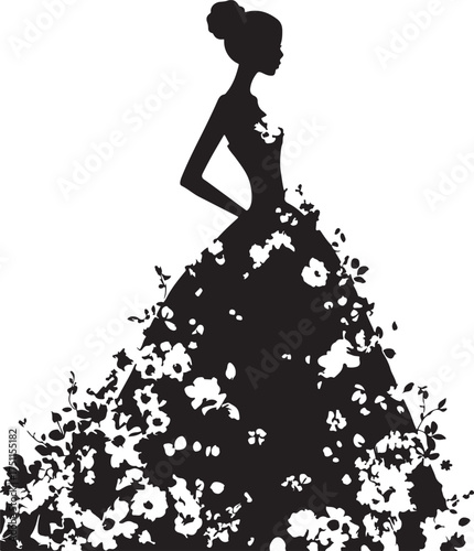 silhouette of bride in wedding dress vector illustration