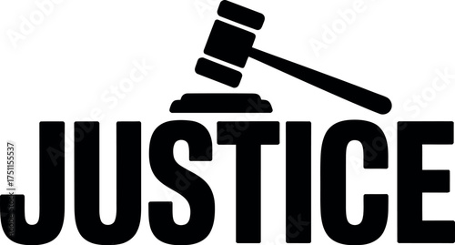 Justice word with gavel on top isolated on white background