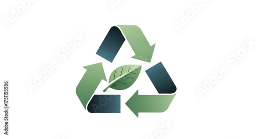 A recycle symbol with a leaf in the center, representing ecofriendly practices, sustainability, and environmental responsibility
