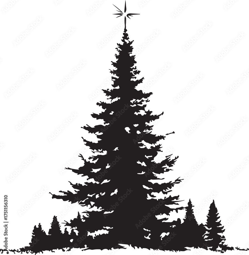 Obraz premium Christmas tree with star on top festive season concept silhouette vector illustration