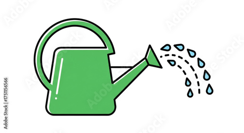 Watering can vector illustration for gardening and plant care with water droplets for irrigation needs