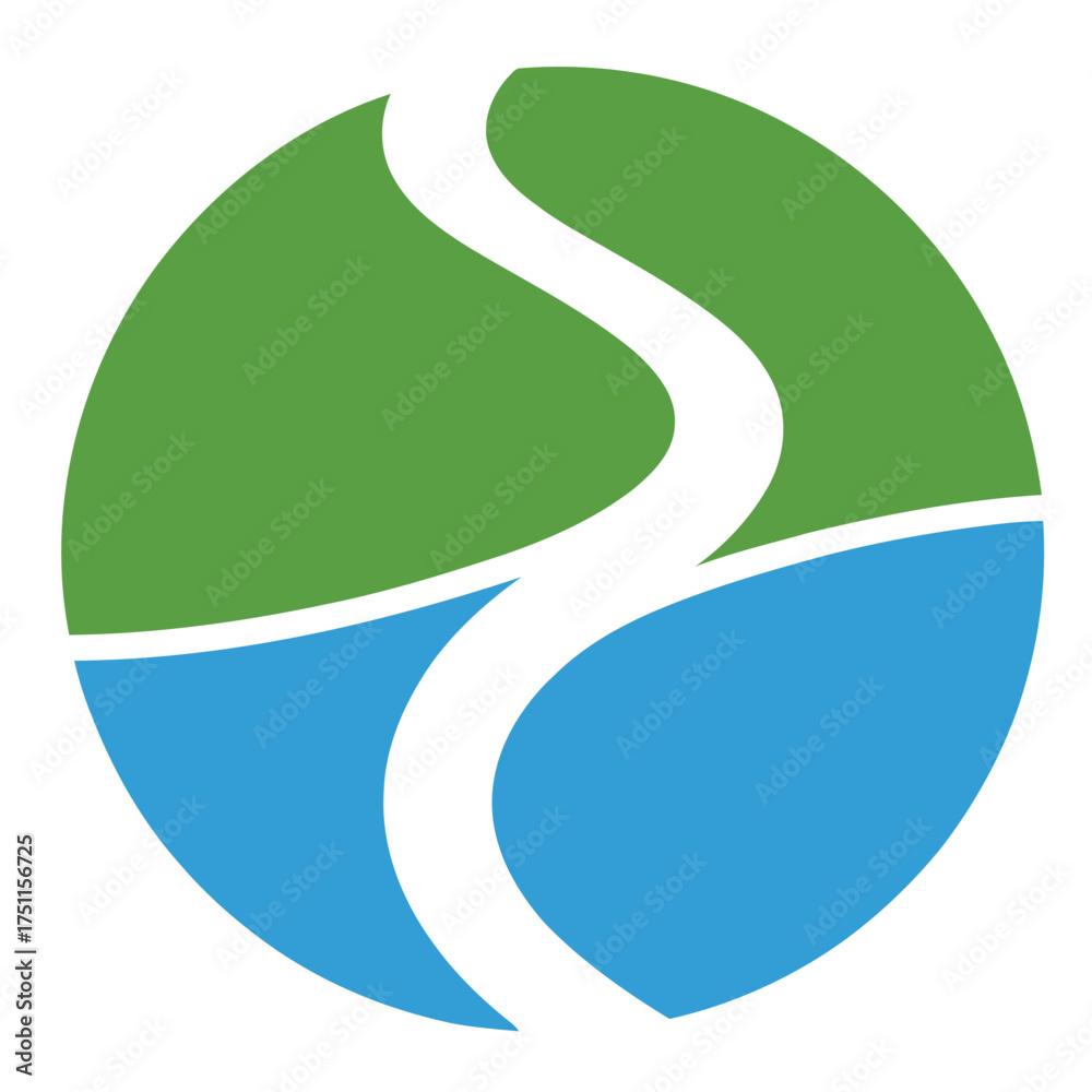 Fototapeta premium Abstract Nature River Circle Logo Design Green Landscape Blue Water Pathway