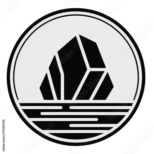 Rugged Stone Rock Mineral on Water Surface Monochromatic Circle Graphic Design