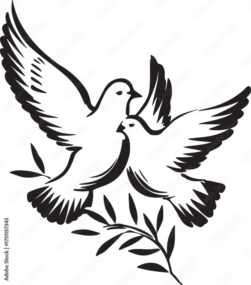 Obraz premium Two doves with olive branch vector illustration