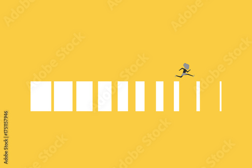 Business woman jump over hurdles. concept of Business challenge, overcome difficulty or obstacle to achieve business success, effort, skill or aspiration to solve problem