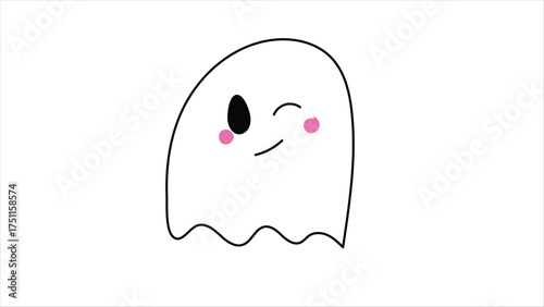 Happy Winking White Ghost Kawaii Character Vector