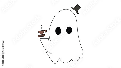 Cute Kawaii White Ghost Character Vector