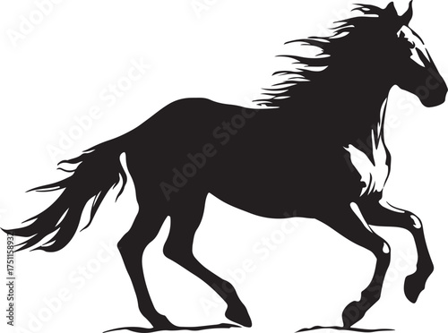 Black horse silhouette gallops vector  illustration