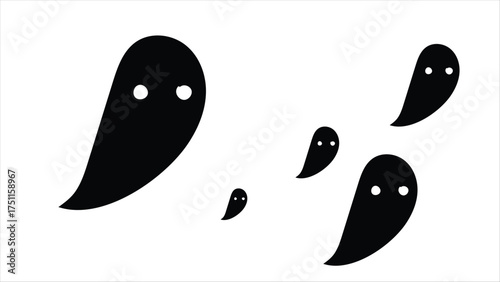 Set of Flying Black Ghost Shapes and Silhouettes
