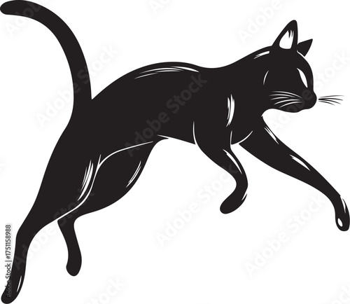 Black cat jumping vector art illustration