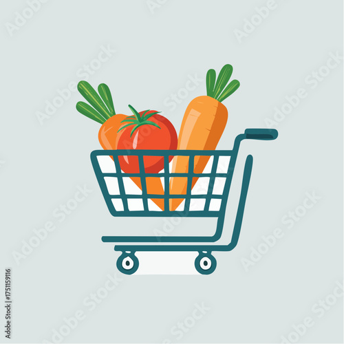 Shopping cart filled with fresh produce, showcasing healthy eating and dietary choices