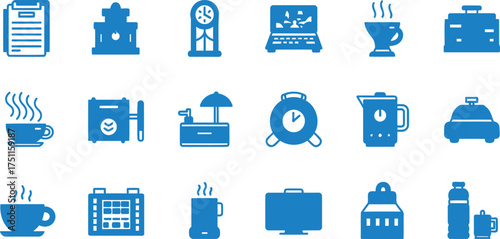 Assortment of Blue Icons for Daily Life and Objects