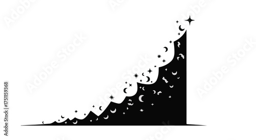 Rising celestial mountain silhouette with stars and crescent moons, symbolizing growth and aspiration