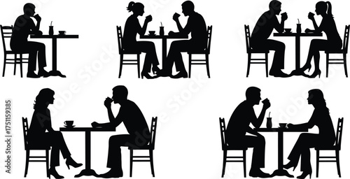 Couple Silhouettes at Cafe Tables illustration vector