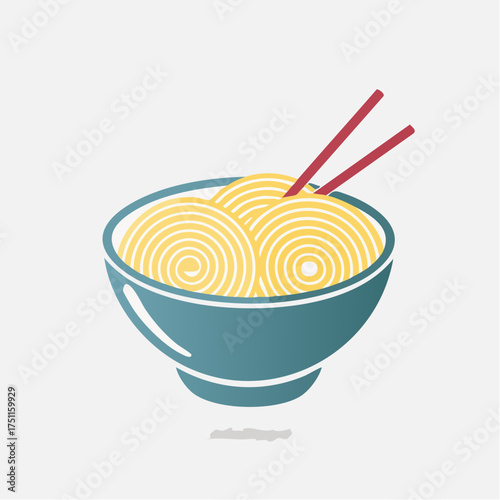 Simplified Illustration of a Bowl of Noodles with Chopsticks on a Light Background