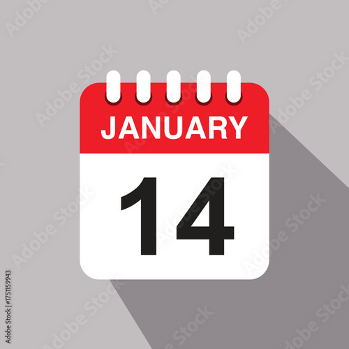 14 january calendar date icon. vector illustration with shadow design.