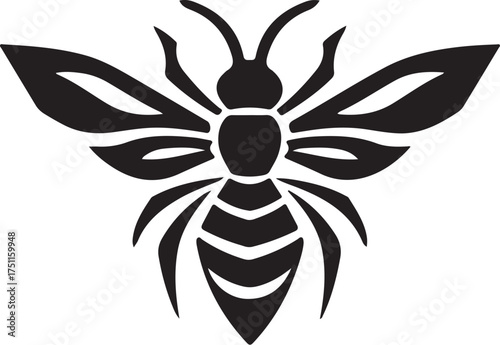 Black bee silhouette with wings and stripes vector illustration