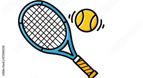 Tennis racket and ball vector illustration for sports equipment and game design, perfect for tennis lovers