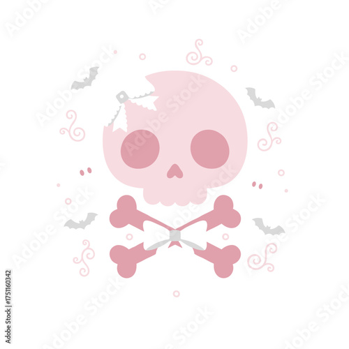 A charming pink skull, featuring a coquettish Halloween design, illustrated in vector form