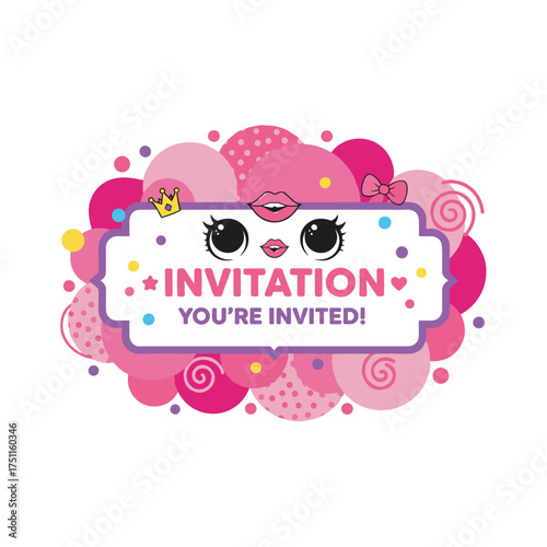 Vector illustration featuring an abstract pink background, used as a decorative banner with a Lol surprise doll girlish theme, serving as an invitation