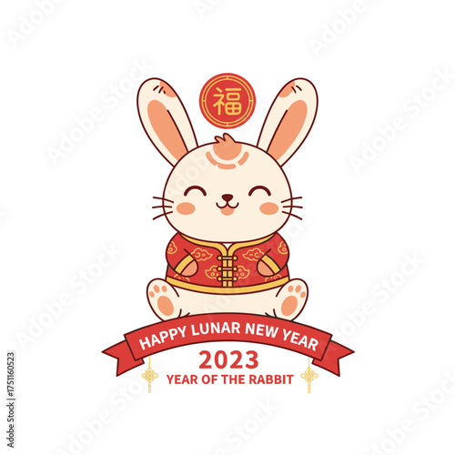 A rabbit on a white background symbolizes the lunar horoscope sign for the Year of the Rabbit, celebrating Chinese New Year with its hair drawn
