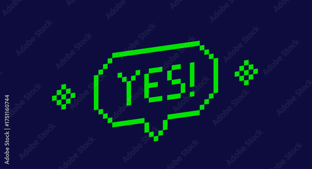 Fototapeta premium Green pixel 3d yes speech bubble.