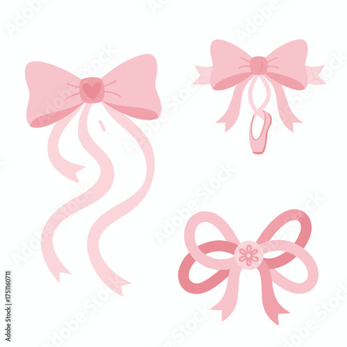 A set of pink greeting cards showcasing an abstract, retro-style vector flat design of a wavy, coquette pink ribbon bow with a balletcore aesthetic