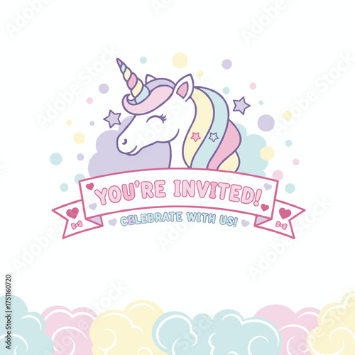 An abstract unicorn background dotted with vector illustration, a cute abstract backdrop, a decorative banner themed around a Lol surprise doll in girlish style, and an invitation card template