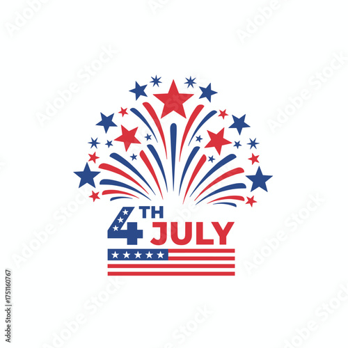 Red and blue patriotic fireworks for the Fourth of July, featuring stars