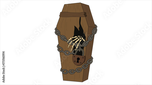Scary Wooden Coffin Box Vector Illustration for Halloween
