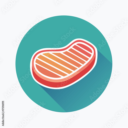 Stylized beef steak icon within a turquoise circle, with a subtle shadow effect