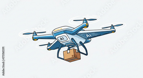 Ai delivery drone vector illustration for modern logistics and package delivery services concept design