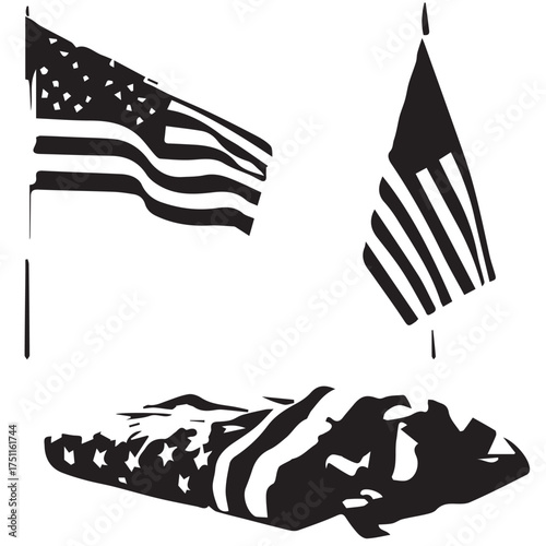 American flag waving and folded representing patriotism and remembrance