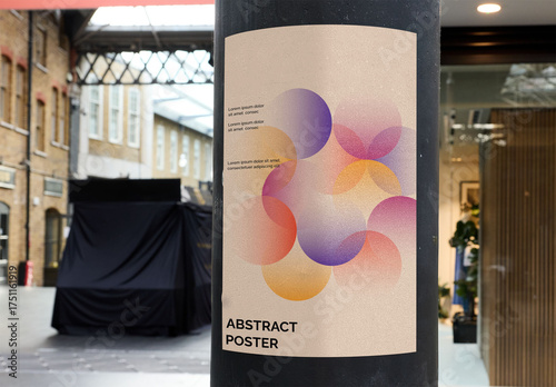 Urban poster Mockup in London glued onto a circular column