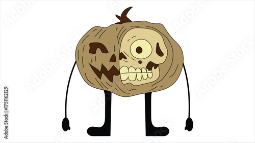Distressed Grunge Skull Pumpkin Character Vector Illustration