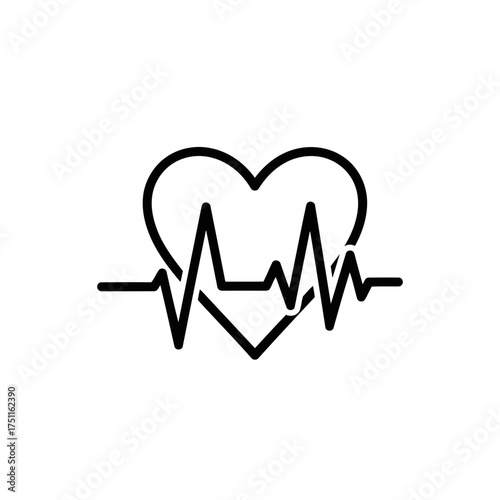 Black and white electrocardiogram heartbeat line inside a heart shape